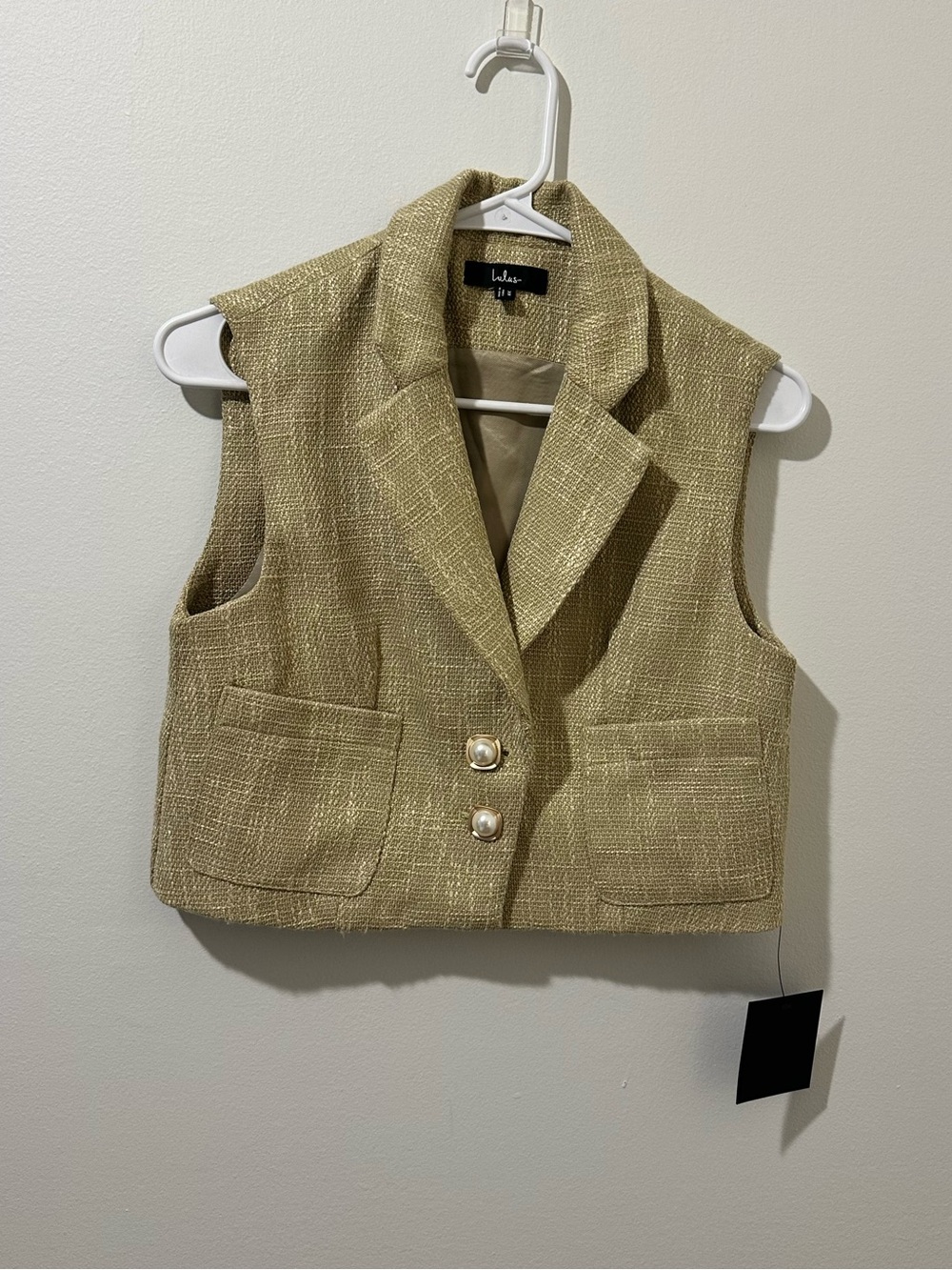 Lulu's Gold Tweed Cropped Vest with Pearl Buttons